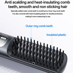 Hair Straightener - YESIDO MG23 Wireless Hair Straightener Brush 2 in 1 Straighten and Curl Styling Tool 3 Temp Settings Digital Display