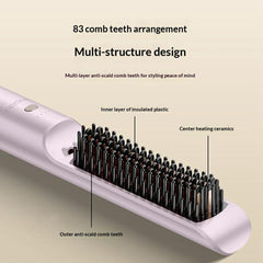 Straightener Brush - YESIDO MG33 EU Plug Hair Straightener Brush Smart Temperature Control Negative lon Hair Straightening Comb