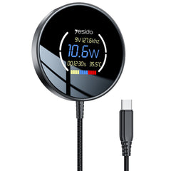Wireless Charger - YESIDO DS28 Magnetic Wireless Charger with Digital Display Fast Charging Pad with 1.2m Type C Cable
