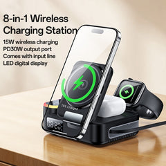 Wireless Charging - YESIDO DS38 65W Magnetic Wireless Charging Station for Phone/Watch/Earphones with Digital Clock and Retractable Type-C Cable