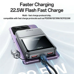 Power Bank - YESIDO YP95 22.5W 10000mAh Power Bank Digital Display Fast Charging Portable Charger with Type-C Lanyard