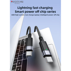 Auto Power Off - YESIDO CA160 Aluminum Alloy Shell 60W Fast Charging Type-C To Type-C Auto Disconnecting Charging Data Cable