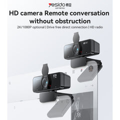 USB Web Camera - YESIDO KM14 360 Ratation 2K 2 Million Pixels HD Camera Built-in Microphone Autofocus 1.5M Line USB Camera