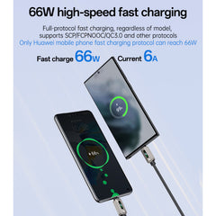 Data Cable - YESIDO CA137C 1.2 Meter 66W Fast Charging USB to Type-C Streamer Light Support CarPlay Zinc Alloy Data Cable