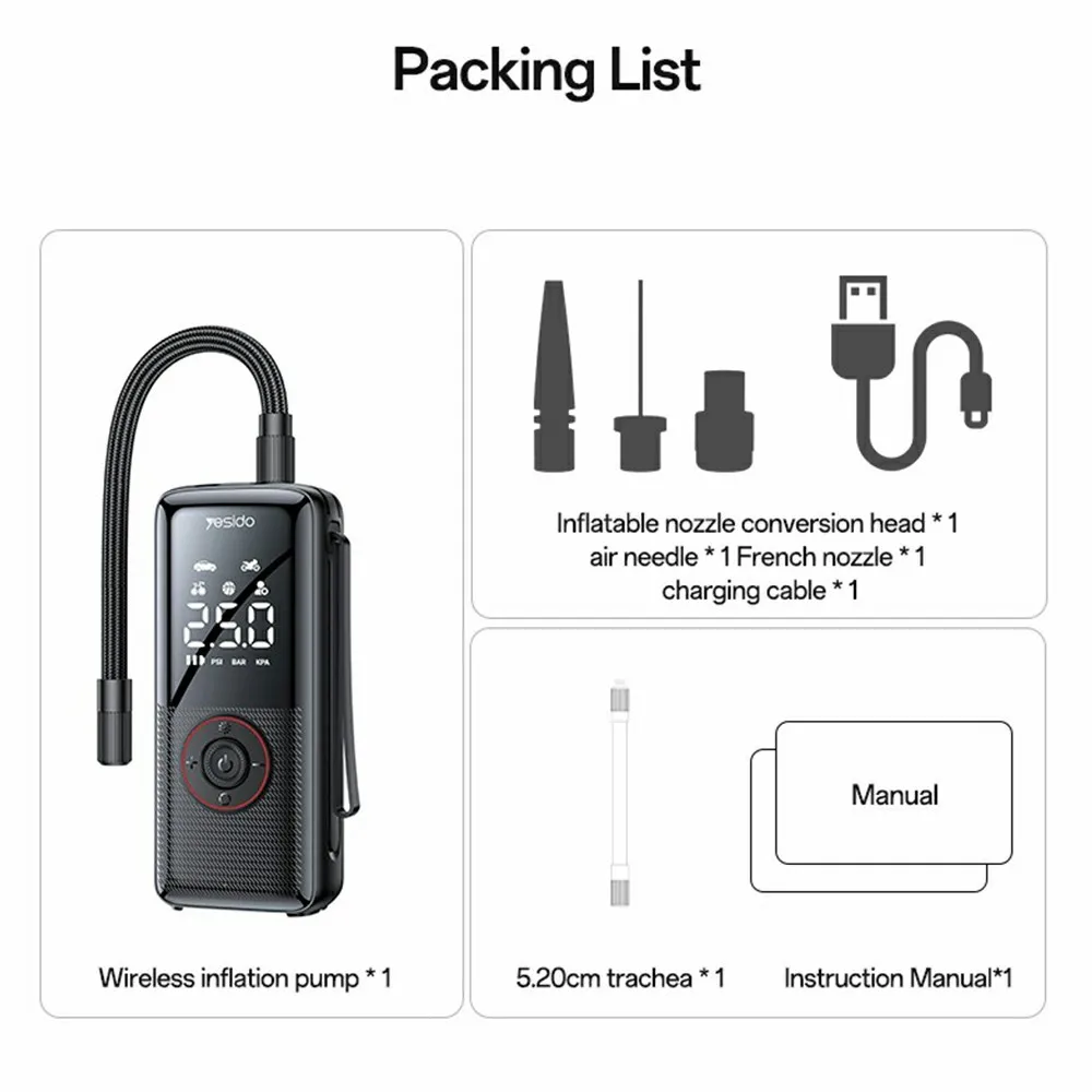 Tire Inflator - YESIDO VC17 Mini Electric Pump