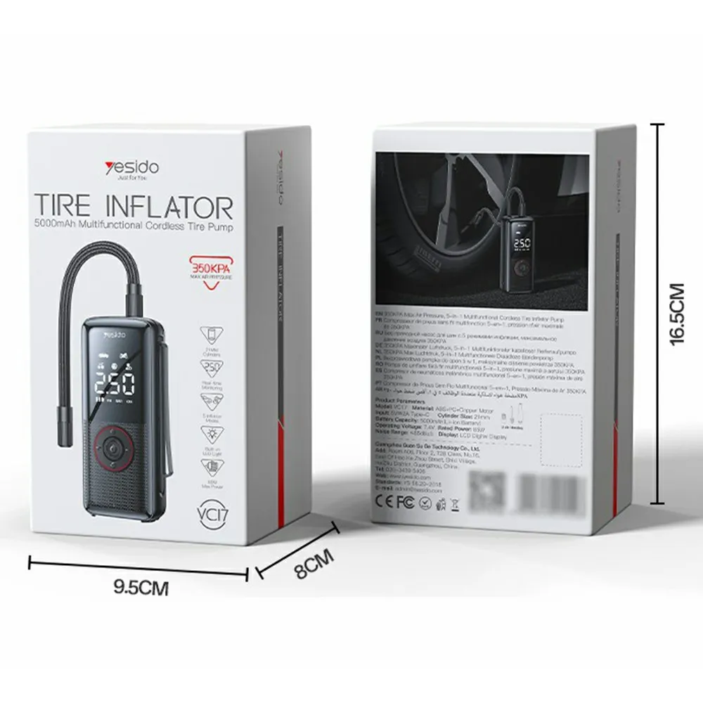 Tire Inflator - YESIDO VC17 Mini Electric Pump