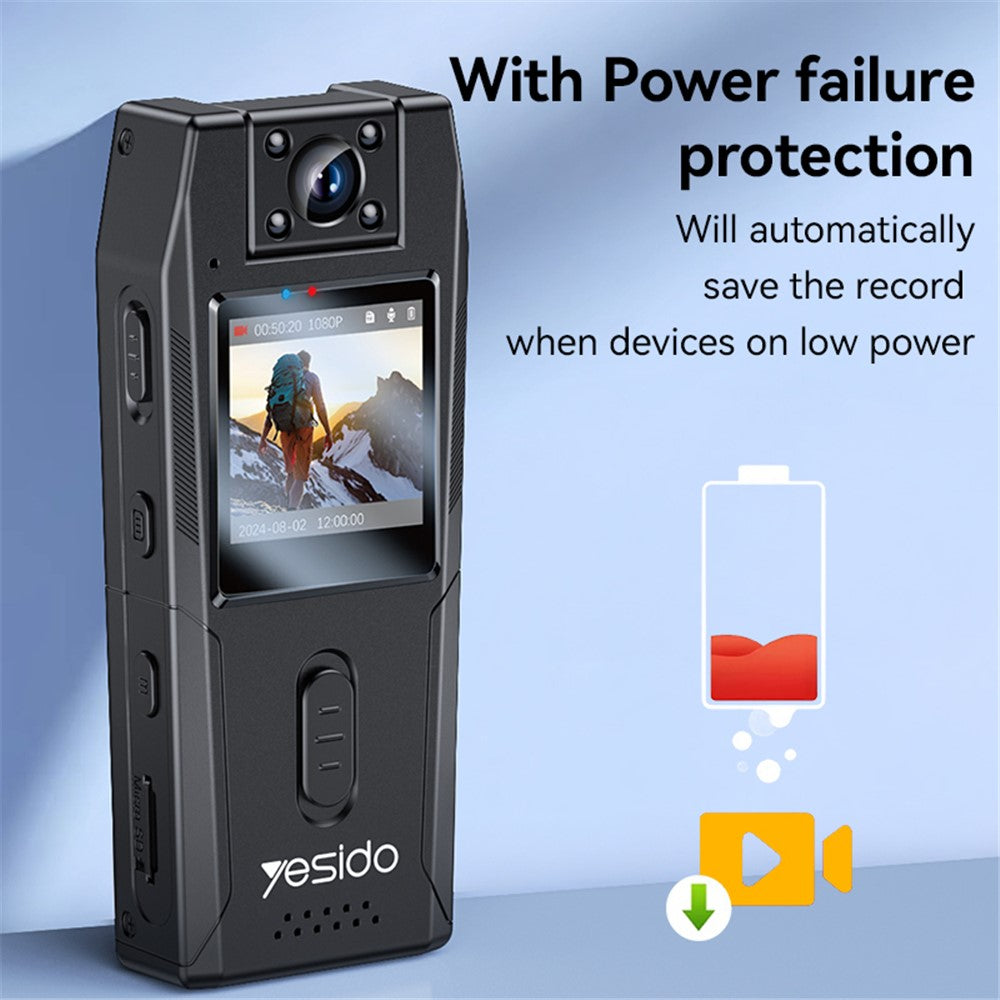 Body Camera - YESIDO KM25 Video Recorder 180 Degree Rotating Lens HD 1.3 Inch Screen 1080P Outdoor Cycling Hiking Camera
