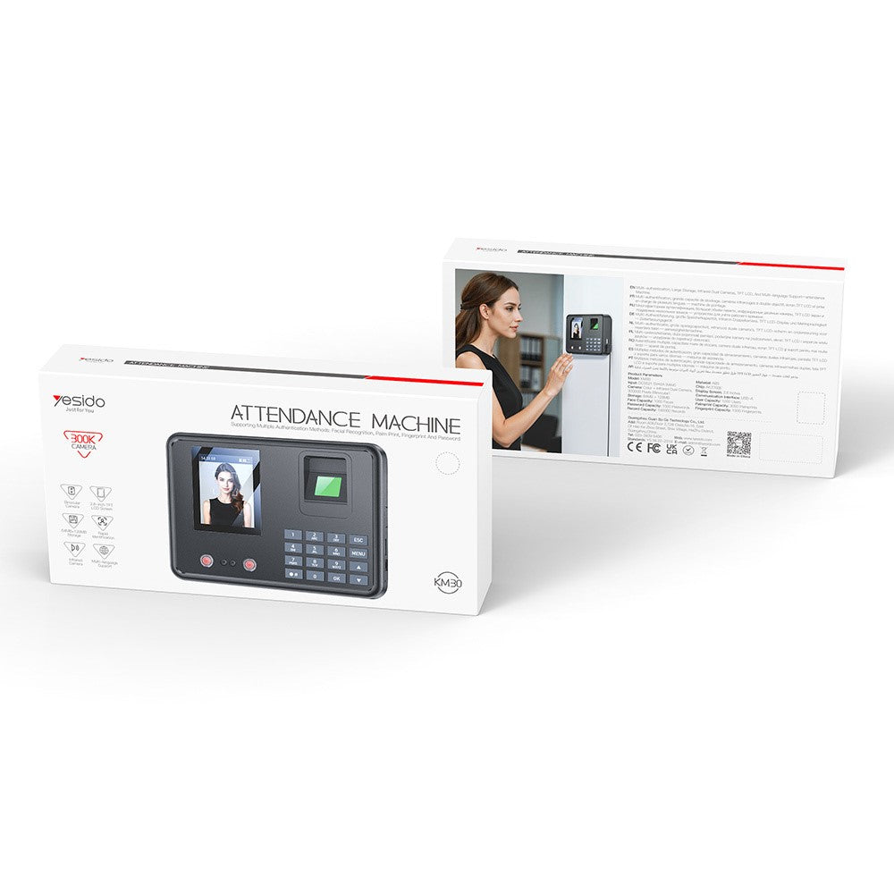 Attendance Machine - YESIDO KM30 Attendance Machine Time Clock Face Fingerprint Recognition Punch Card Reader Attendance Recorder