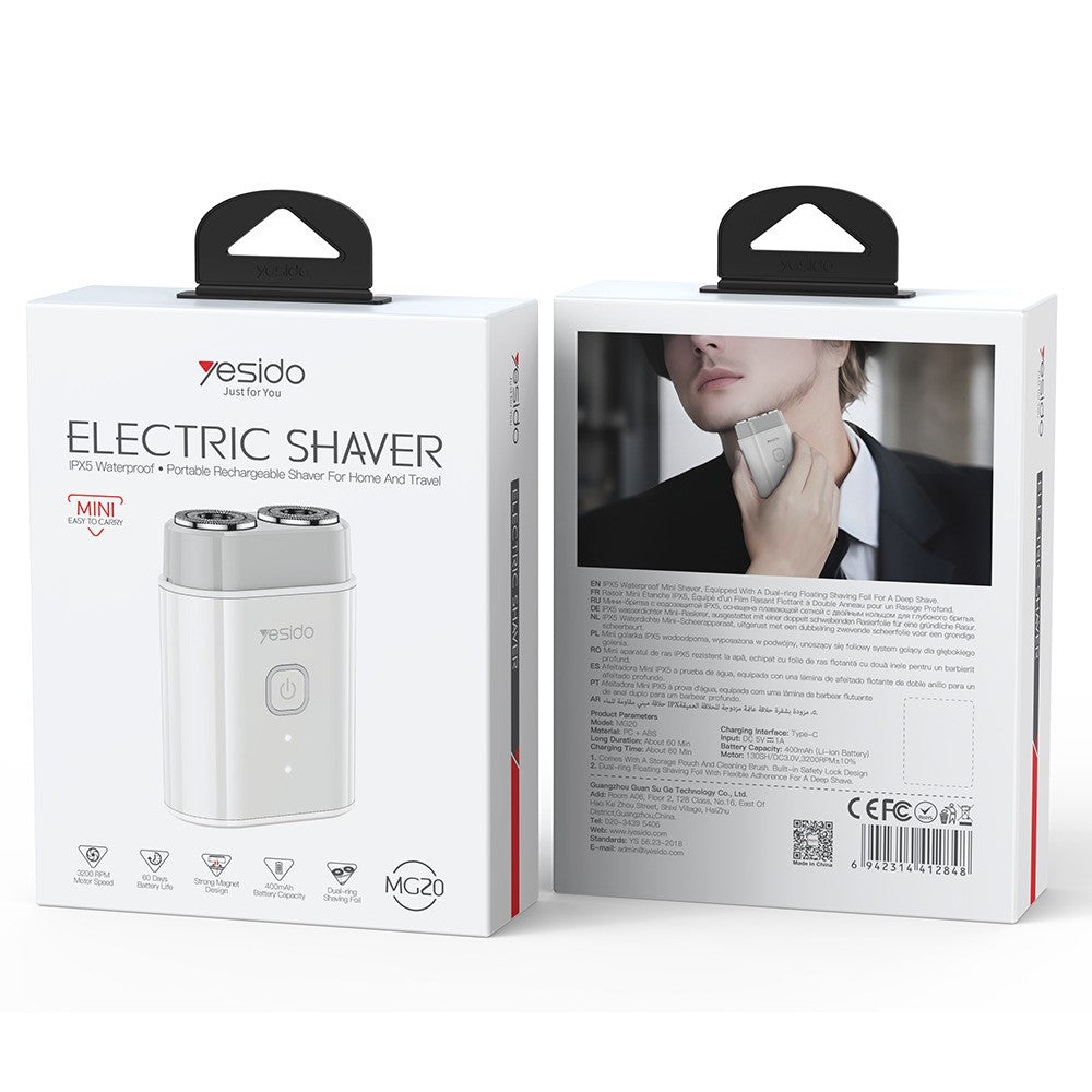 Electric Shaver - YESIDO MG20 IPX5 Waterproof Travel Electric Shaver Smart Display Dual-Ring Floating Blades