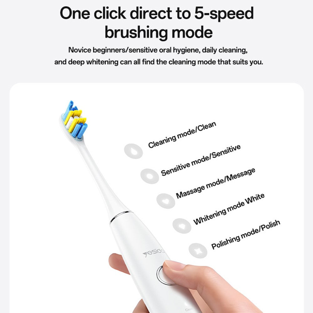 Electric Toothbrush - YESIDO MG24 IPX7 Waterproof Sonic Electric Toothbrush 38400 VPM Long Battery Ergonomic Handle