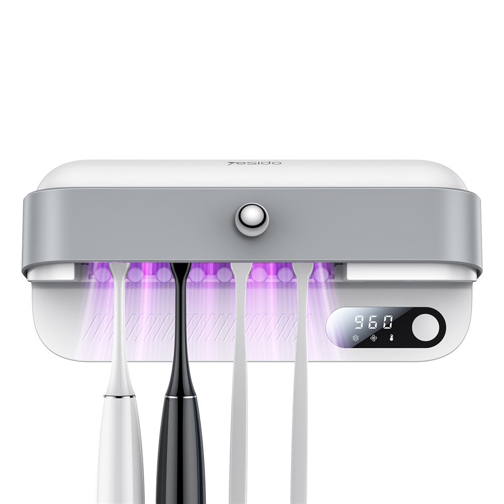 Toothbrush Dryer Kit - YESIDO MG32 UV Toothbrush Sterilizer Dryer Holder 4 Slots Wall Mount Digital Display Storage Sterilization Box for Bathroom