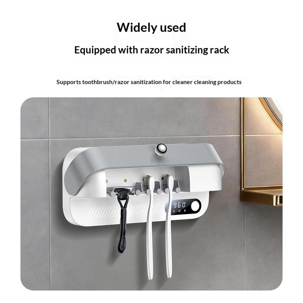 Toothbrush Dryer Kit - YESIDO MG32 UV Toothbrush Sterilizer Dryer Holder 4 Slots Wall Mount Digital Display Storage Sterilization Box for Bathroom