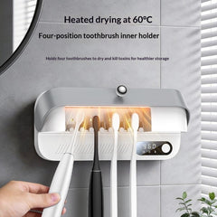 Toothbrush Dryer Kit - YESIDO MG32 UV Toothbrush Sterilizer Dryer Holder 4 Slots Wall Mount Digital Display Storage Sterilization Box for Bathroom