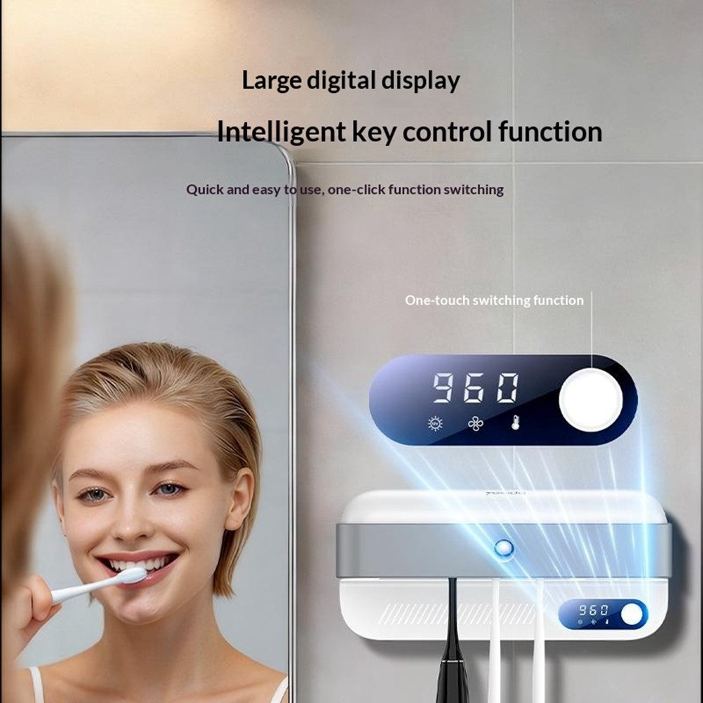 Toothbrush Dryer Kit - YESIDO MG32 UV Toothbrush Sterilizer Dryer Holder 4 Slots Wall Mount Digital Display Storage Sterilization Box for Bathroom