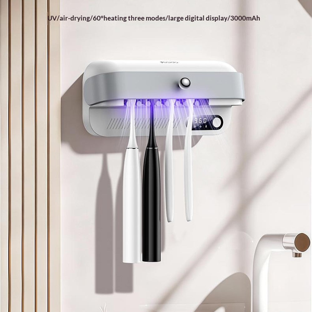 Toothbrush Dryer Kit - YESIDO MG32 UV Toothbrush Sterilizer Dryer Holder 4 Slots Wall Mount Digital Display Storage Sterilization Box for Bathroom