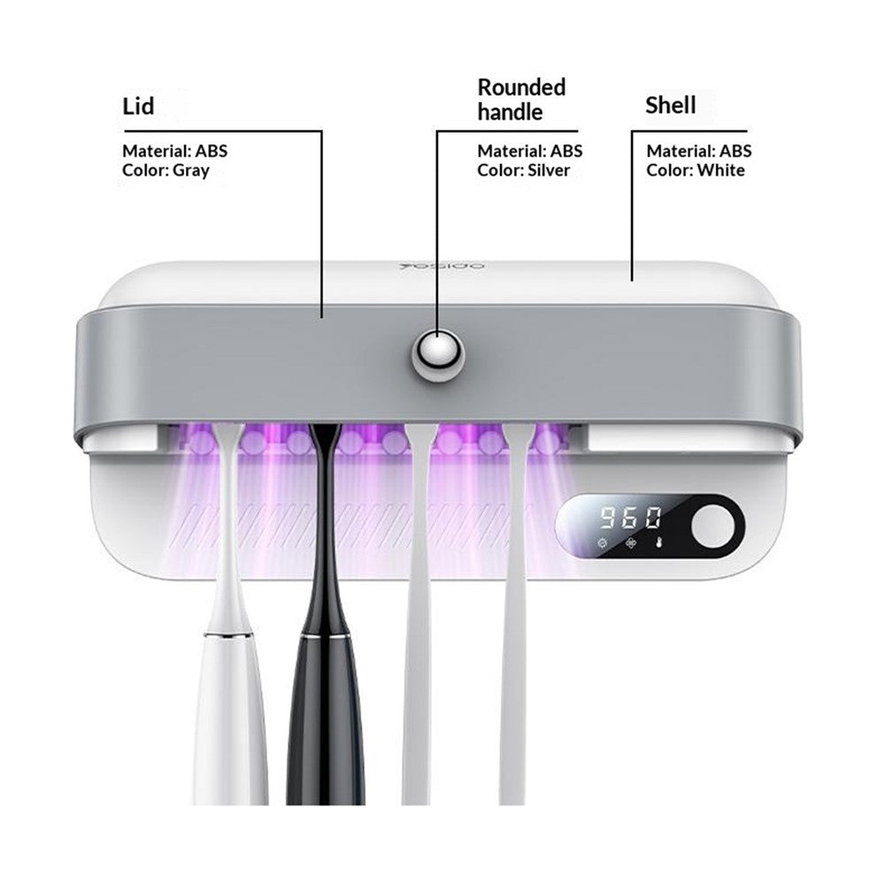 Toothbrush Dryer Kit - YESIDO MG32 UV Toothbrush Sterilizer Dryer Holder 4 Slots Wall Mount Digital Display Storage Sterilization Box for Bathroom