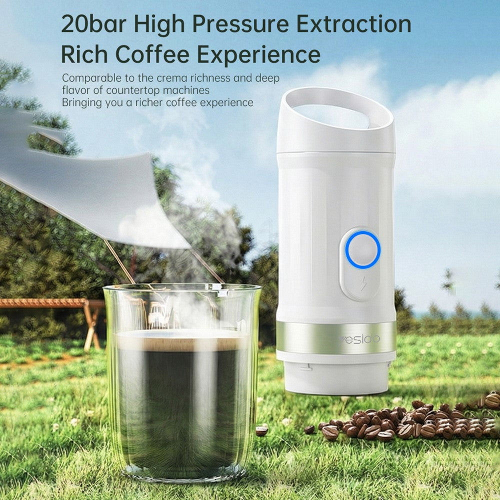Portable Coffee Maker - YESIDO EC30 Portable Espresso Coffee Maker 20Bar 9600mAh Wireless Capsule Coffee Machine with Heating for Travel and Camping