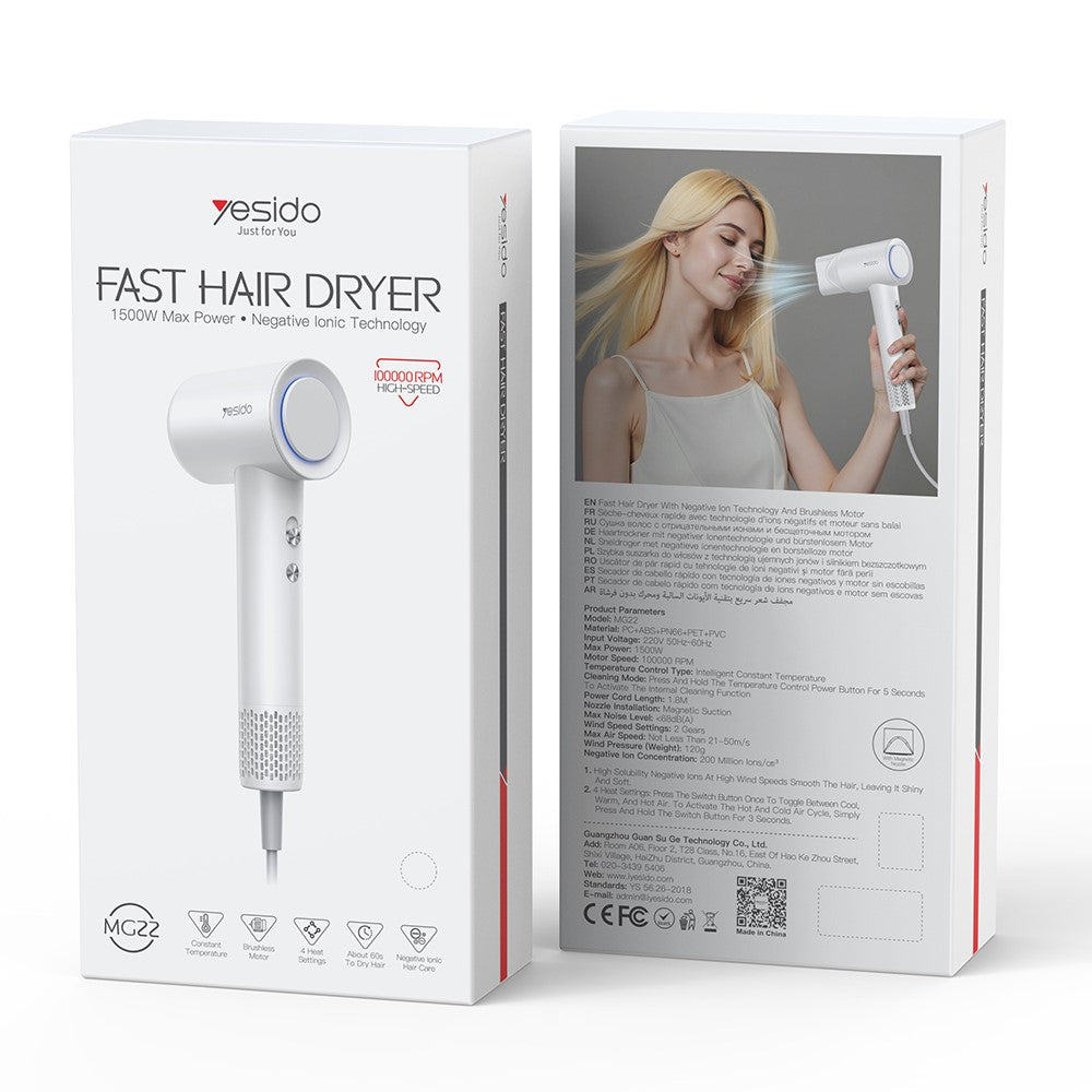 Hair Dryer - YESIDO MG22 High Speed Hair Dryer 100000RPM Brushless Motor Ionic Technology Blow Dryer