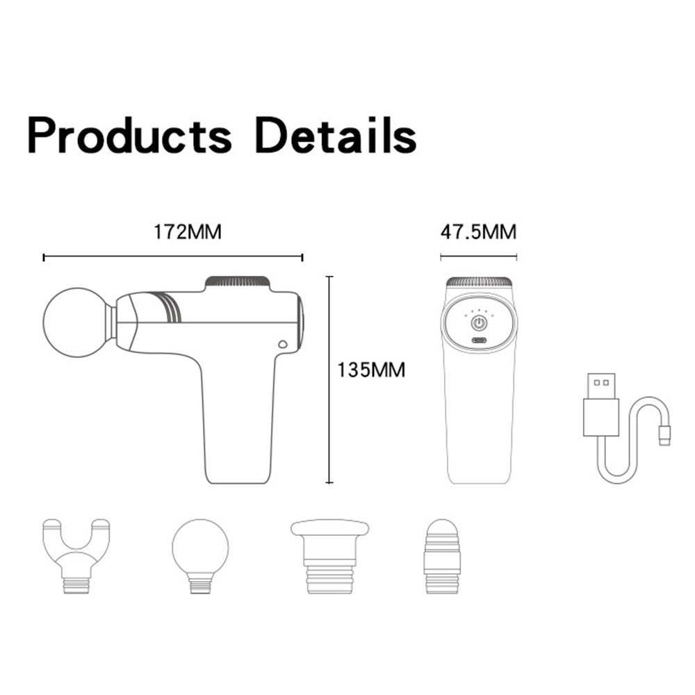 Massage Gun - YESIDO MG01 5 Speeds Muscle Relief Portable Deep Tissue Massage Gun with 4 Heads