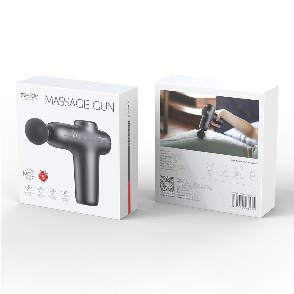 Massage Gun - YESIDO MG01 5 Speeds Muscle Relief Portable Deep Tissue Massage Gun with 4 Heads