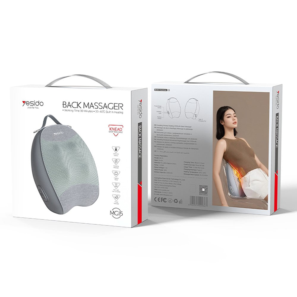 Back Massager - YESIDO MG15 Rechargeable Back Massager Hot Compress Ergonomic Relieve Fatigue Massage Tool