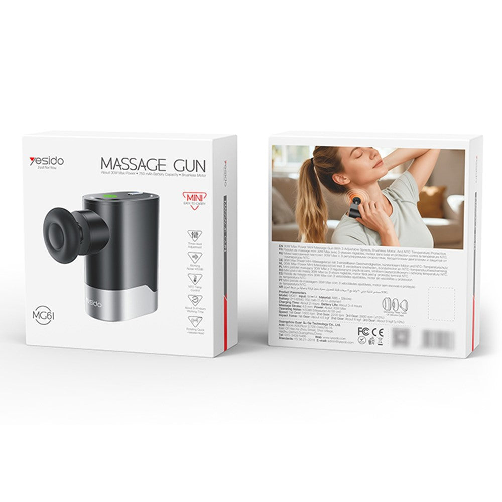Massage Gun - YESIDO MG61 Mini Massage Gun Portable Fascia Gun 3 Levels Brushless Motor Low Noise Muscle Relaxation Device for Home Travel