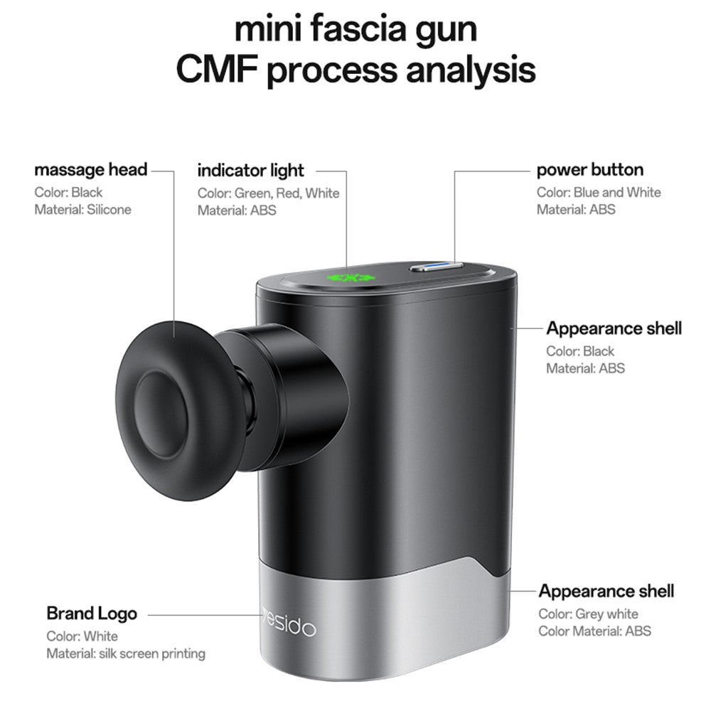 Massage Gun - YESIDO MG61 Mini Massage Gun Portable Fascia Gun 3 Levels Brushless Motor Low Noise Muscle Relaxation Device for Home Travel