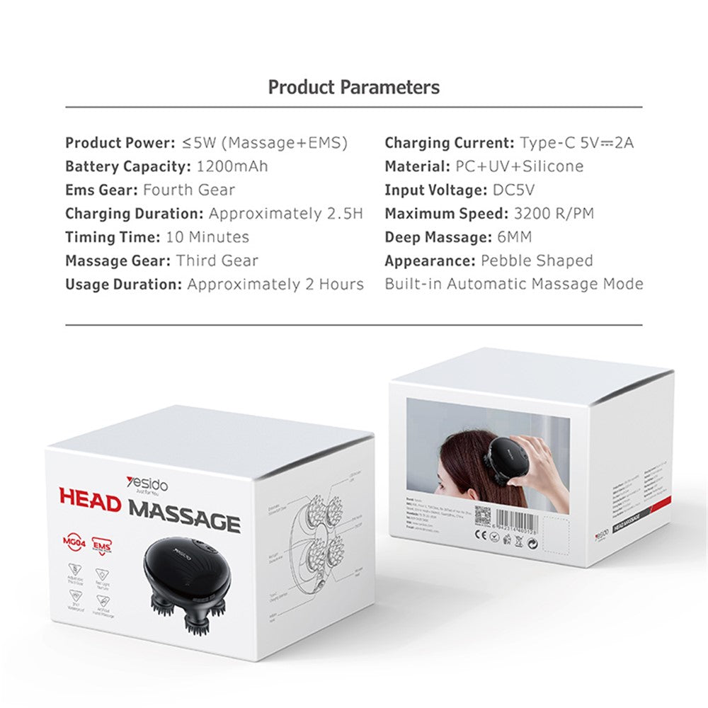 Head Massager - YESIDO MG04 Handheld Electric EMS Scalp Massager Portable Head Massager with 3 Gear Head Scratcher for Stress Relax and Pain Relief