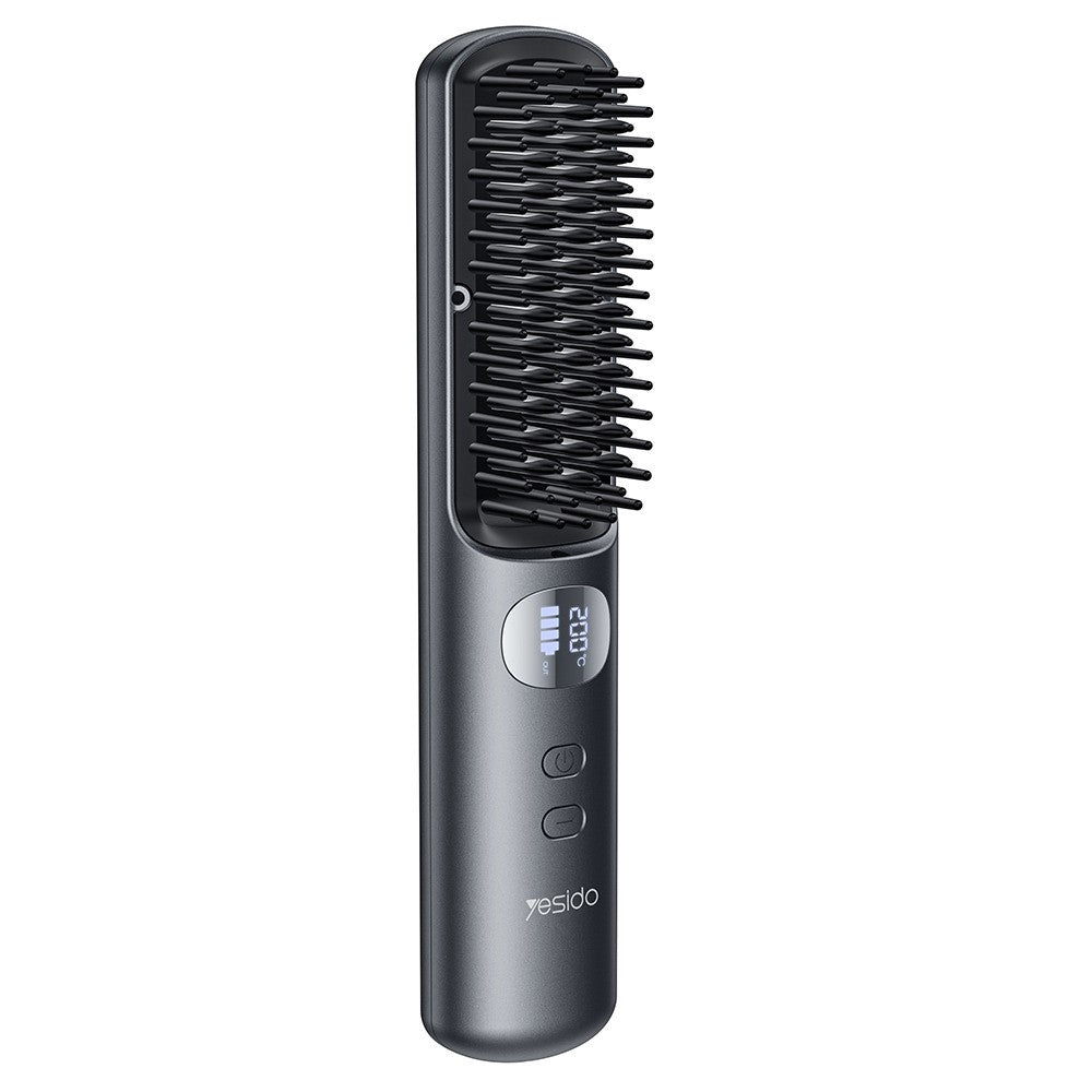Hair Straightener - YESIDO MG23 Wireless Hair Straightener Brush 2 in 1 Straighten and Curl Styling Tool 3 Temp Settings Digital Display
