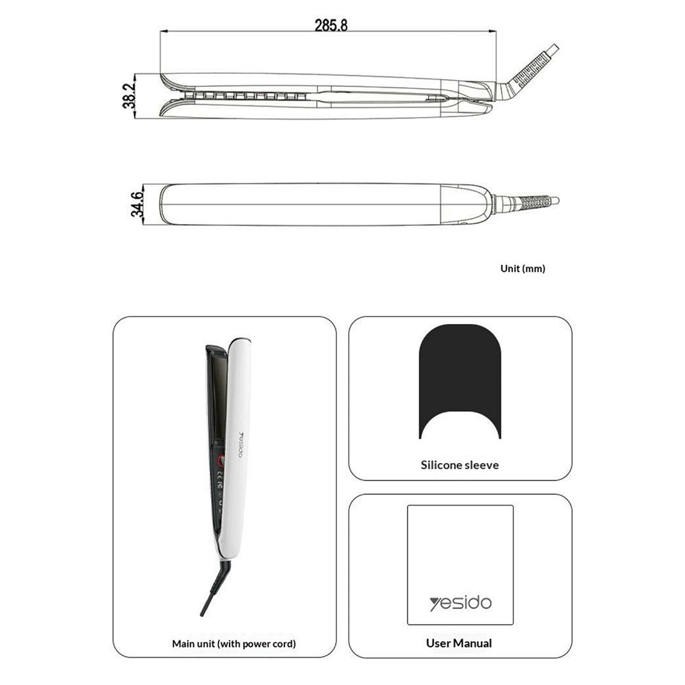 Hair Straightener - YESIDO MG31 Hair Straightener Negative Ion Technology 3 Temperature Settings Fast Heating Ceramic Plates