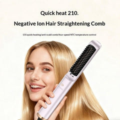 Straightener Brush - YESIDO MG33 EU Plug Hair Straightener Brush Smart Temperature Control Negative lon Hair Straightening Comb