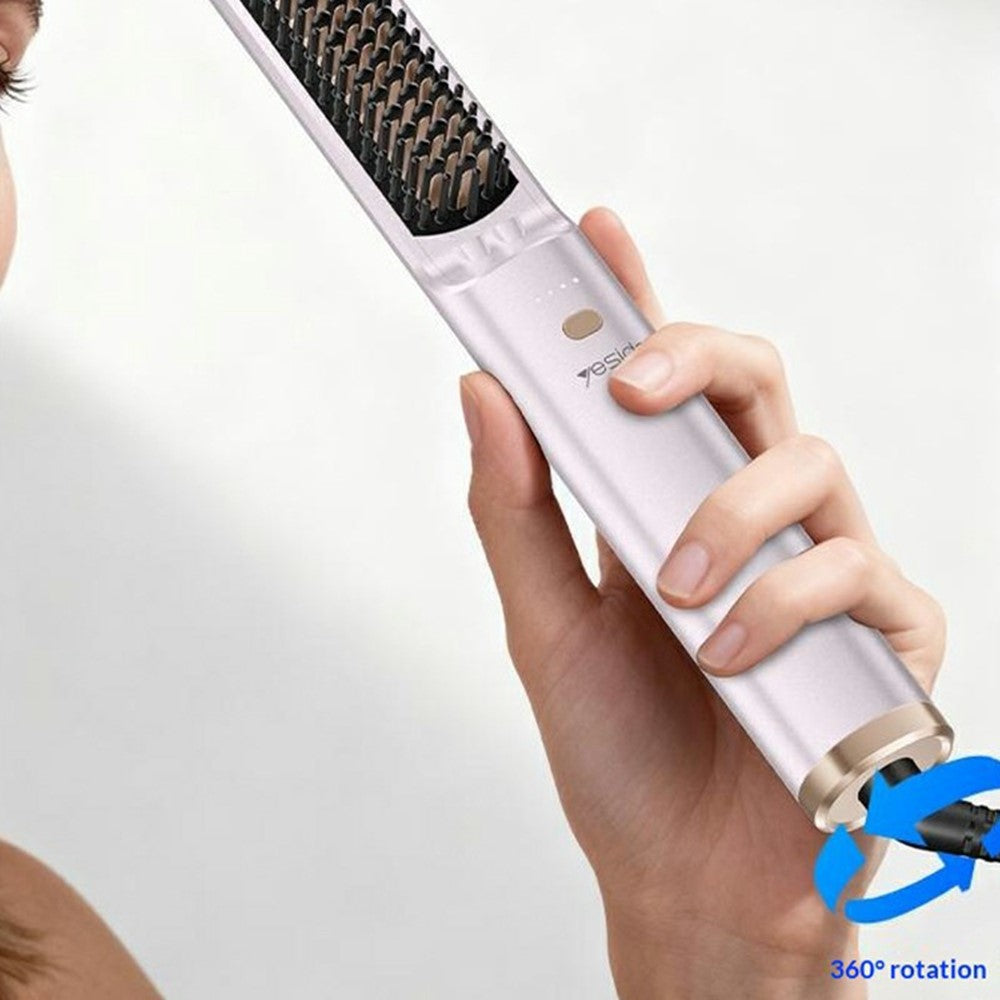 Straightener Brush - YESIDO MG33 EU Plug Hair Straightener Brush Smart Temperature Control Negative lon Hair Straightening Comb