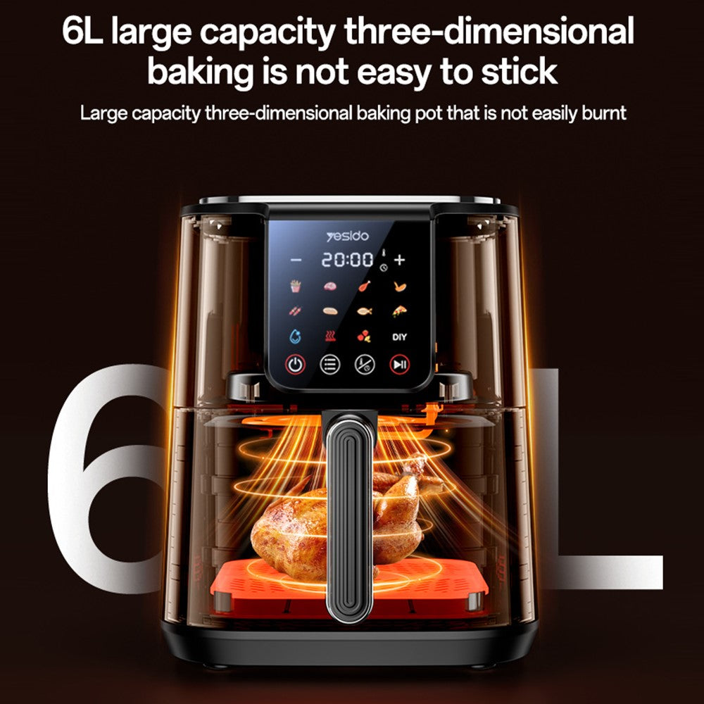 Air Fryer - YESIDO EC35 6L Air Fryer 1500W 12 Preset Menus Touchscreen NTC Temperature Control Electric Kettle (BPA-Free, No FDA)