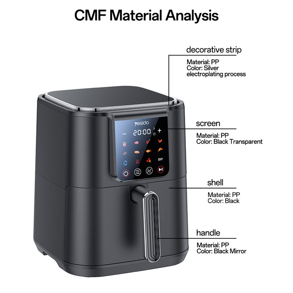 Air Fryer - YESIDO EC35 6L Air Fryer 1500W 12 Preset Menus Touchscreen NTC Temperature Control Electric Kettle (BPA-Free, No FDA)