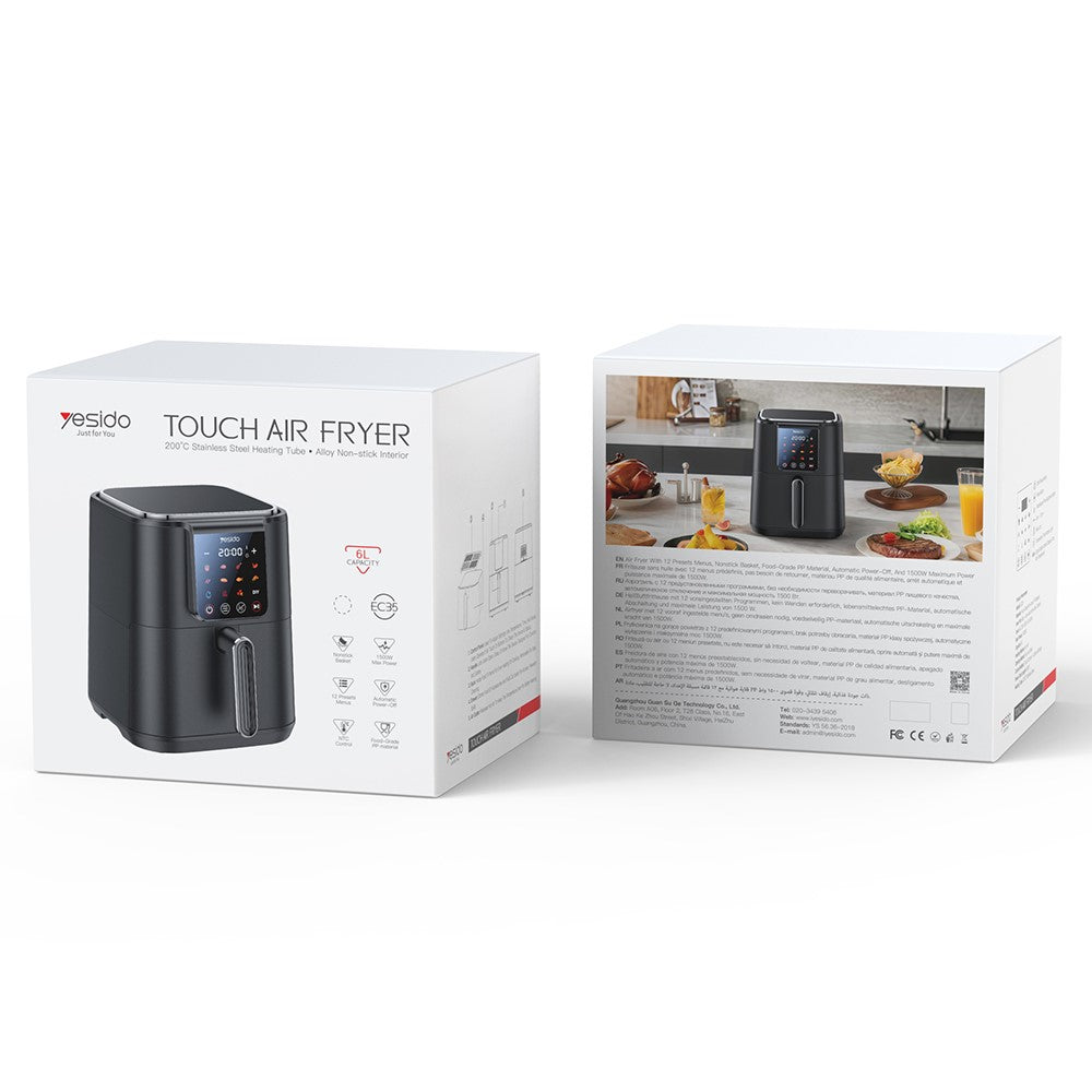 Air Fryer - YESIDO EC35 6L Air Fryer 1500W 12 Preset Menus Touchscreen NTC Temperature Control Electric Kettle (BPA-Free, No FDA)