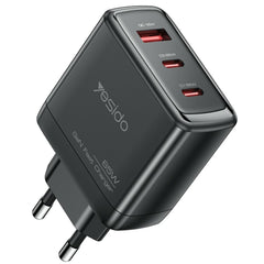 GaN Charger - YESIDO YC144 EU Plug 65W GaN Charger 2 USB C + 1 USB A Fast Charging Adapter Multi-Protocol Compatible