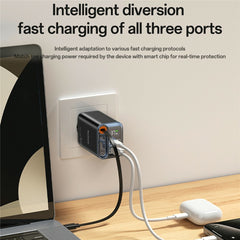 Gan Charger - YESIDO YC100 EU Plug 67W GaN Charger with 65cm Retractable Type C Cable Digital Display Fast Charging Adapter