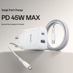 Quick Charger -  YESIDO YC110 EU Plug PD 45W USB-C + QC 18W USB-A Wall Charger Dual Port Fast Charging Adapter with 1m Type-C Cable