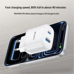 Quick Charger -  YESIDO YC110 EU Plug PD 45W USB-C + QC 18W USB-A Wall Charger Dual Port Fast Charging Adapter with 1m Type-C Cable