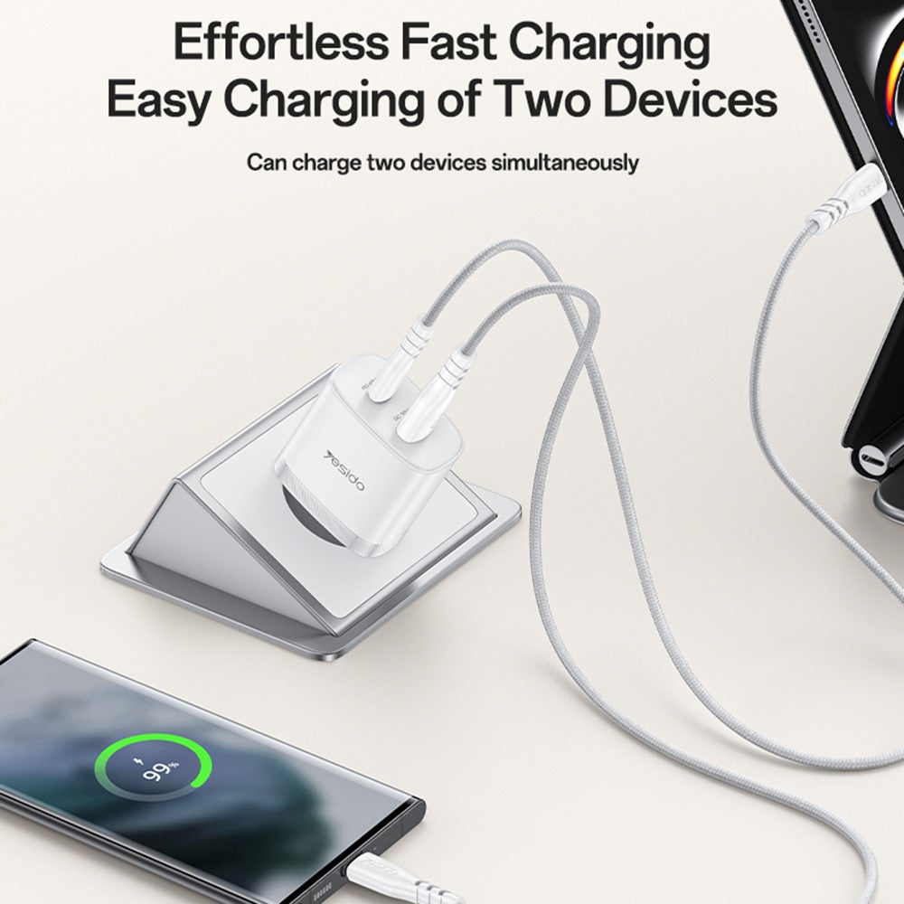 Quick Charger -  YESIDO YC110 EU Plug PD 45W USB-C + QC 18W USB-A Wall Charger Dual Port Fast Charging Adapter with 1m Type-C Cable