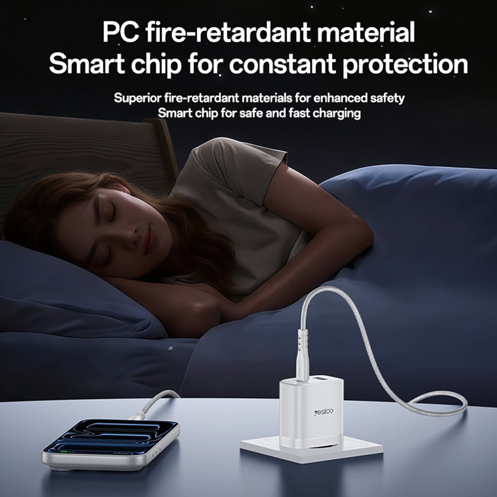 Quick Charger -  YESIDO YC110 EU Plug PD 45W USB-C + QC 18W USB-A Wall Charger Dual Port Fast Charging Adapter with 1m Type-C Cable