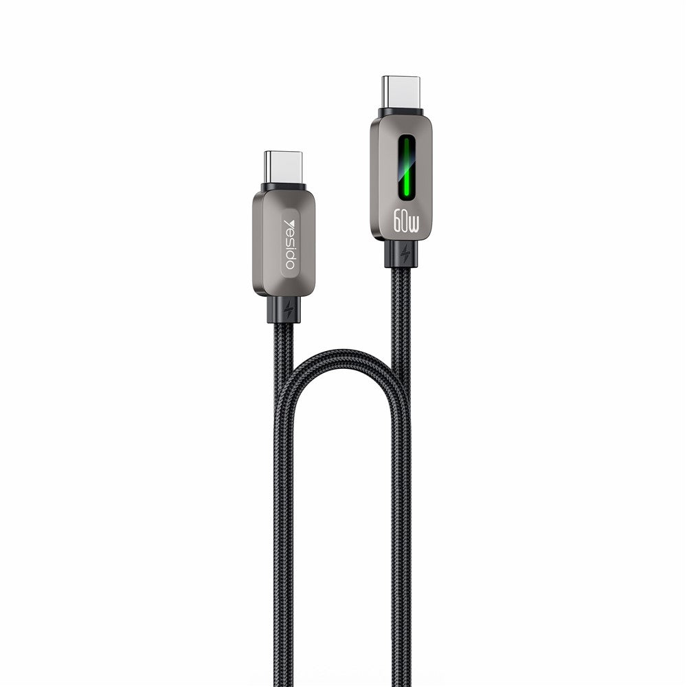 Dual Type C - YESIDO CA198 60W 3A USB-C to USB-C Cable Zinc Alloy Flowing Light Braided Data Cable