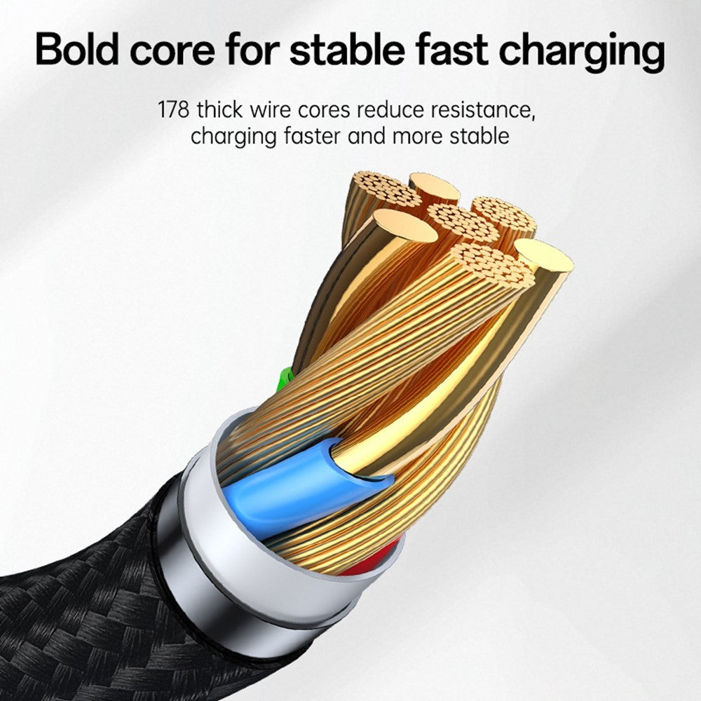 Dual Type C - YESIDO CA198 60W 3A USB-C to USB-C Cable Zinc Alloy Flowing Light Braided Data Cable