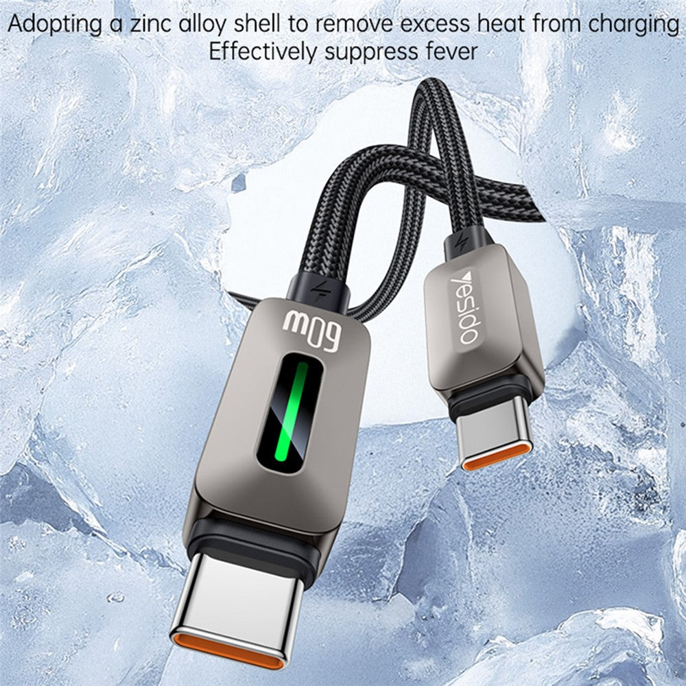 Dual Type C - YESIDO CA198 60W 3A USB-C to USB-C Cable Zinc Alloy Flowing Light Braided Data Cable