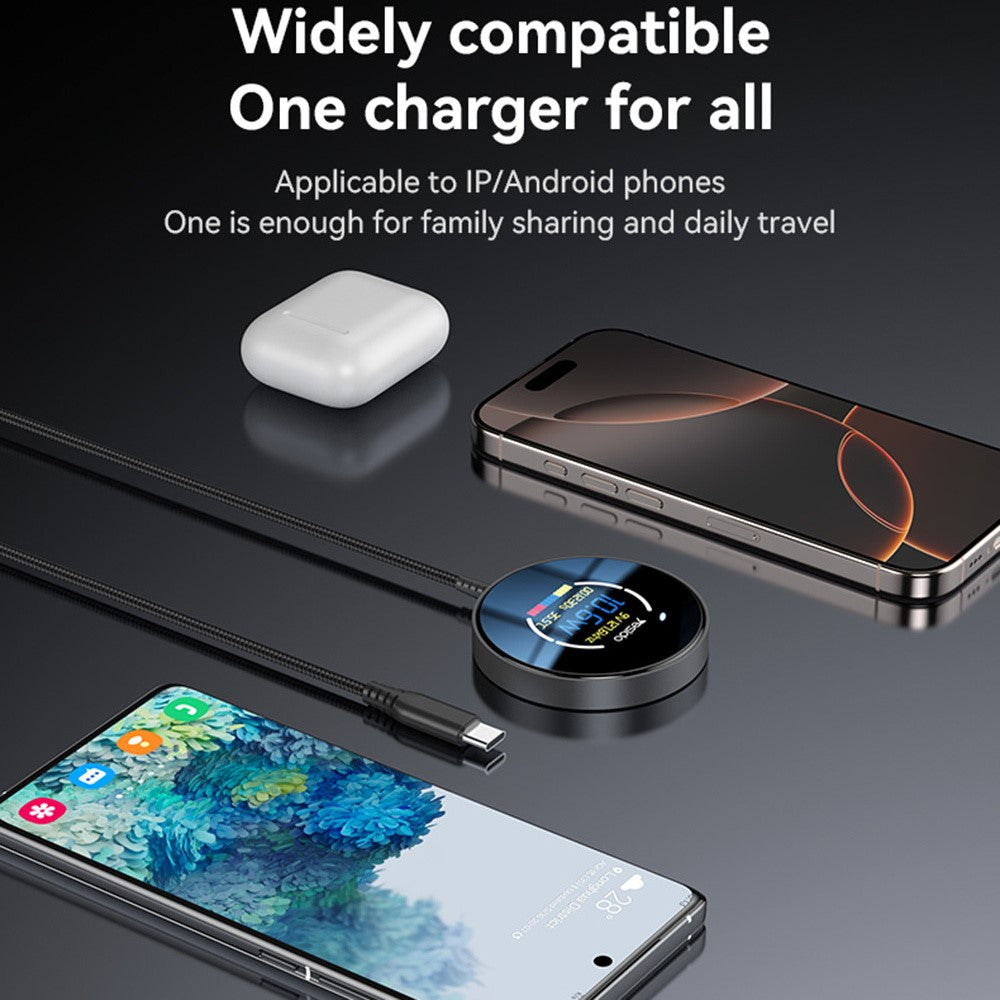 Wireless Charger - YESIDO DS28 Magnetic Wireless Charger with Digital Display Fast Charging Pad with 1.2m Type C Cable