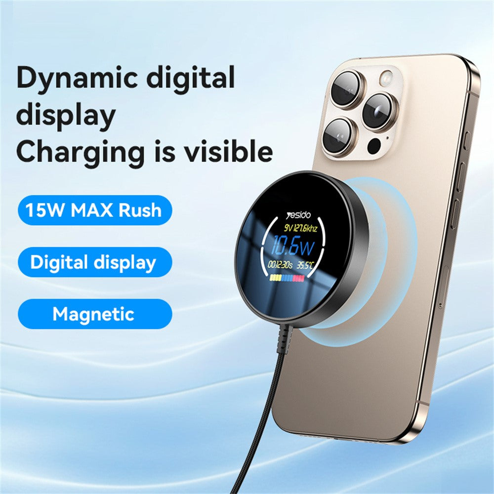 Wireless Charger - YESIDO DS28 Magnetic Wireless Charger with Digital Display Fast Charging Pad with 1.2m Type C Cable