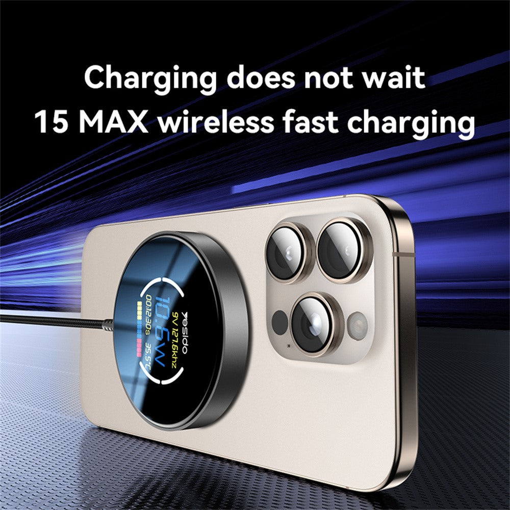 Wireless Charger - YESIDO DS28 Magnetic Wireless Charger with Digital Display Fast Charging Pad with 1.2m Type C Cable