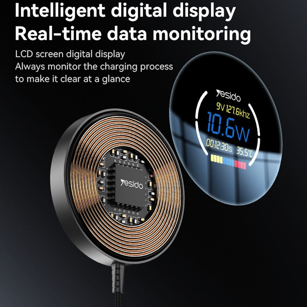 Wireless Charger - YESIDO DS28 Magnetic Wireless Charger with Digital Display Fast Charging Pad with 1.2m Type C Cable