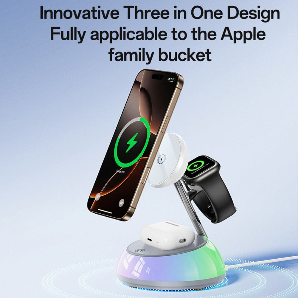 Wireless Charger - YESIDO DS31 3 in 1 Wireless Charging Station Phone Watch Earphone Magnetic Wireless Charger with Night Light