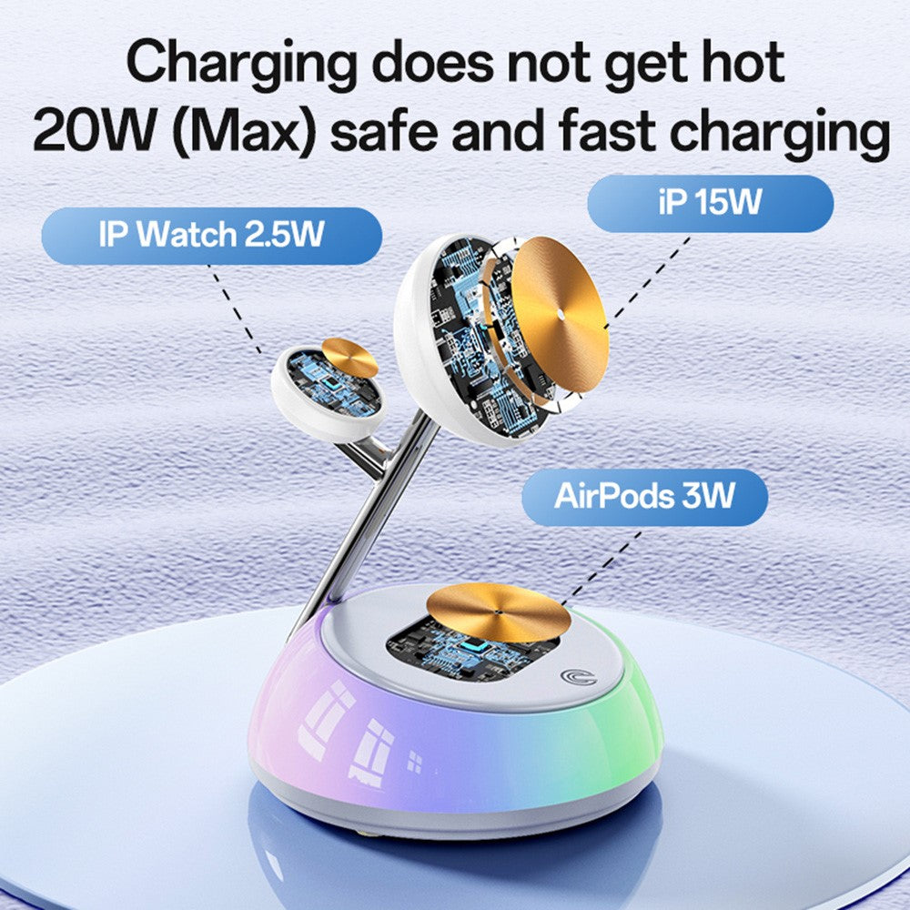 Wireless Charger - YESIDO DS31 3 in 1 Wireless Charging Station Phone Watch Earphone Magnetic Wireless Charger with Night Light
